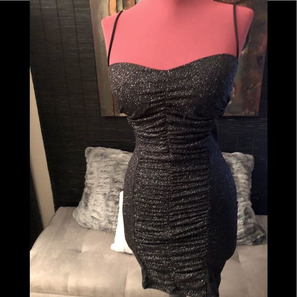 Windsor Dresses & Skirts - Windsor spaghetti strap black silver shine sexy bodycon party mini dress S-M